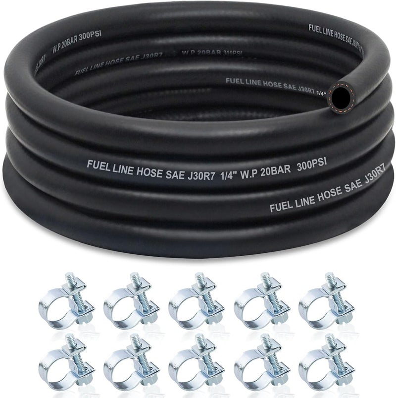 ZONBANG 1/4 Fuel Line, NBR Rubber Fuel Hose Nylon Braided with Hose Clamps, 1/4 Inch Fuel Line Hose for Automotive Vehicles(10FT) - Image 1